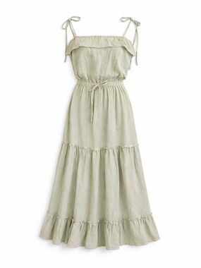 Fairycore Cottagecore Prairie Linen Tiered Midi Dress Boho Romantic Size XS